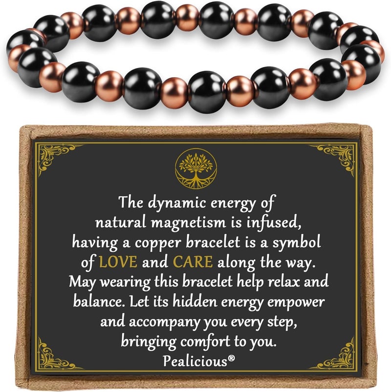 PEALICIOUS Copper Bracelets for Women Magnetic Bracelet as Valentines Gifts for Women,Dainty Copper Jewelry with 3800 Gauss Magnets, Birthday Gifts for Her Stretch Hematite Bead Braclets Pulseras Para Mujer - Image 1